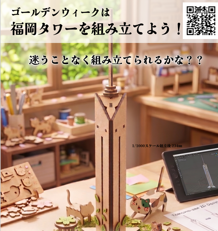 福岡タワーの模型制作ワークショップを初開催！夜には虹色イルミネーションも点灯します